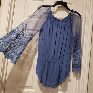 Ladies Blue Lace Peasant Blouse